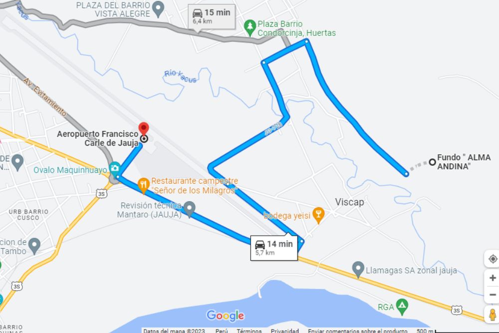 Distancia Fundo Alma Andina a Aeropuerto de Jauja